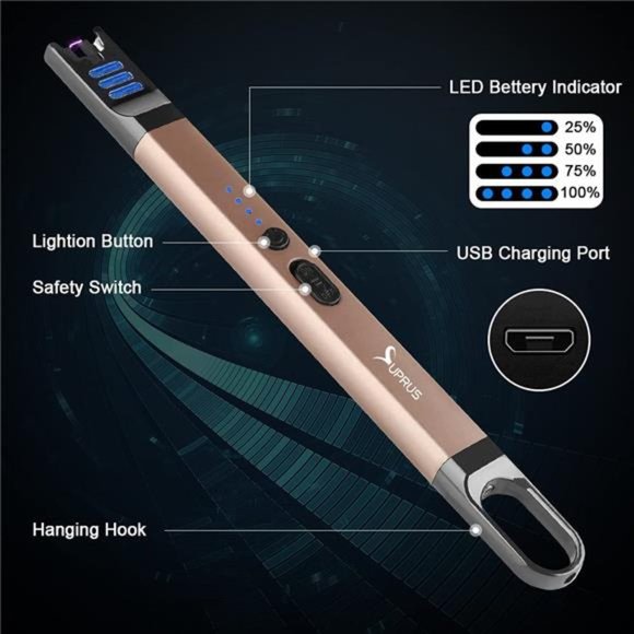 Candle Lighter Electric Arc Lighter Windproof Flameless USB Rechargeable Lighter - Picture 3 of 7